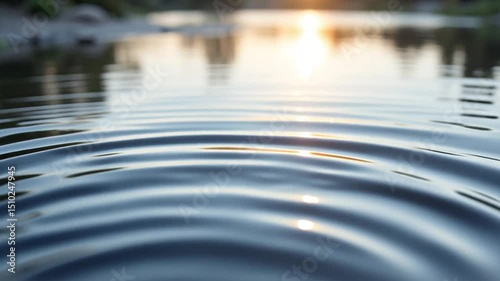 Sunset Ripples: Concentric Water Circles Reflecting Golden Light