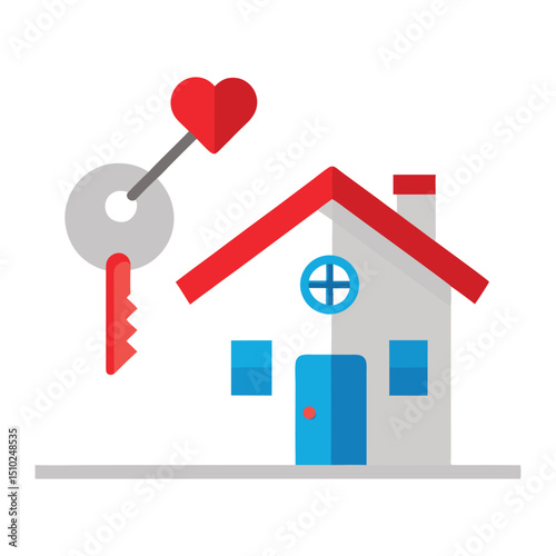 A house key with a heart, symbolizing homeownership.