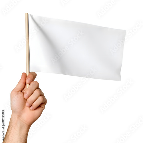 Blank white flag mock up isolated holding in hand. Large wavy flagpole mockup ready for logo design presentation. Ai Generated Images
