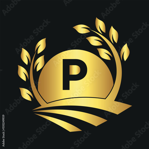 Initial Sunshine Farm Logo combine with letter P vector template