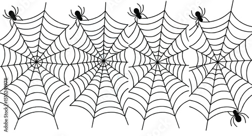 Spiderweb silhouette with spider and web string details. 