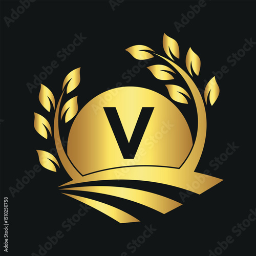Initial Sunshine Farm Logo combine with letter V vector template