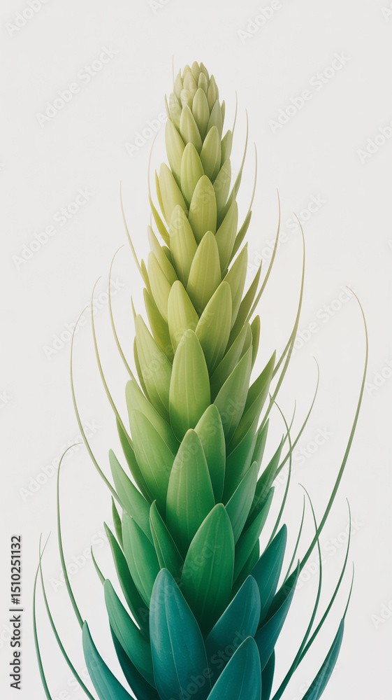 Fototapeta premium Abstract Green Plant with Layered Leaves and Delicate Tendrils