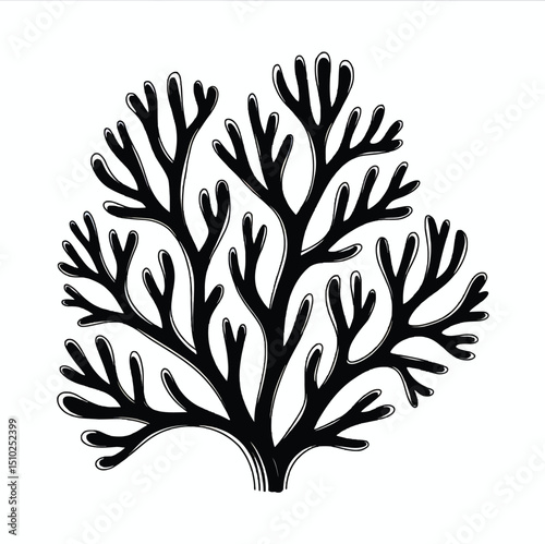 Coral reef silhouette with underwater branch details. 