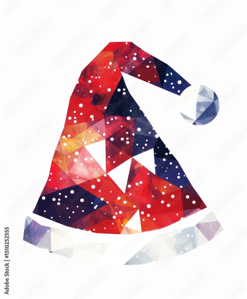 Fototapeta premium Geometric Santa hat with abstract triangle pattern isolated on white background
