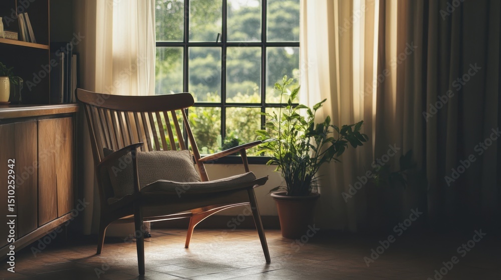 Fototapeta premium Wooden armchair placed by the window