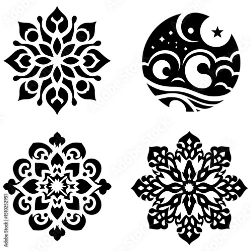 set of floral elements with expressive beauty of modern artistry in luxurious ornamental forms