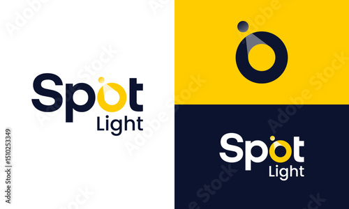 Spotlight logo design. Wordmark concept vector design with lamp symbol graphic icon