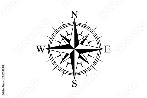 Black and white nautical compass rose vector image