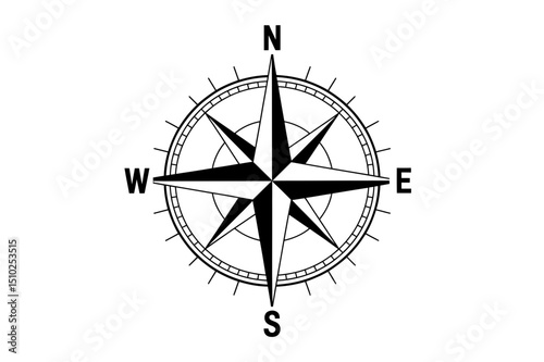 Black and white compass rose navigation direction