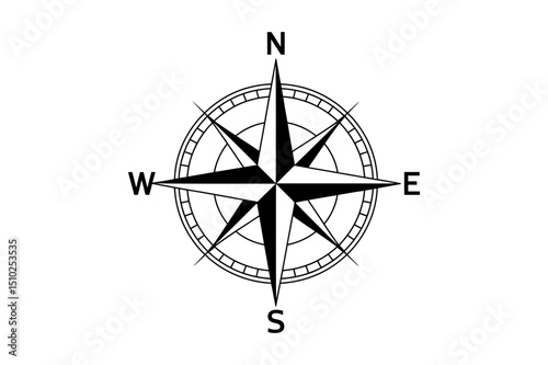 Black and white nautical compass rose illustration