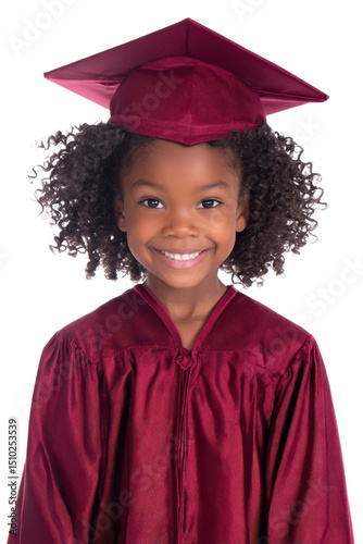 Happy Preschool Graduate Adorable Girl in Graduation Gown and Cap