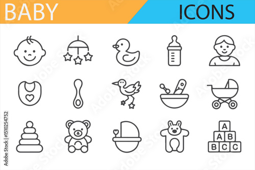 Baby Care, Toys, and Stroller Icons for Nursery Designs