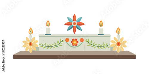 Floral altar design with candles and decorative flowers in pastel colors  