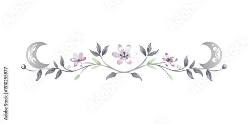 Floral motif with lilies and crescent moons in delicate design  