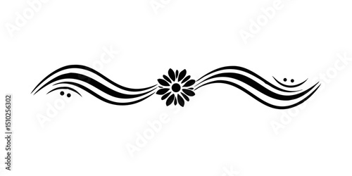 Decorative black wave pattern with floral element design  