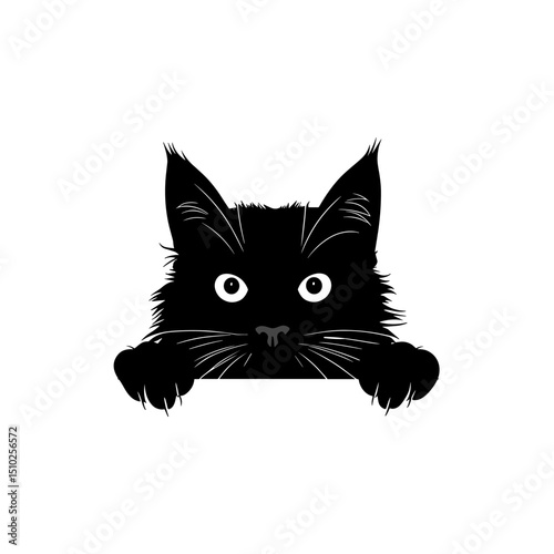 Two Cats Sitting on Brick Wall Silhouette Vector Illustration
