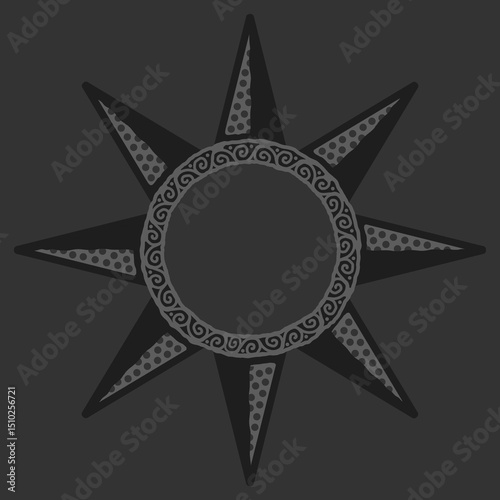 antique sun illustration; vintage solar depiction