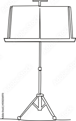Continuous one line music stand with sheet, one line art vector Illustration.