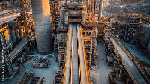 Large Cement Factory with Industrial Conveyor Belts Representing Manufacturing Industry Construction Materials and Industrial Automation for Factory Operations and Production Lines
