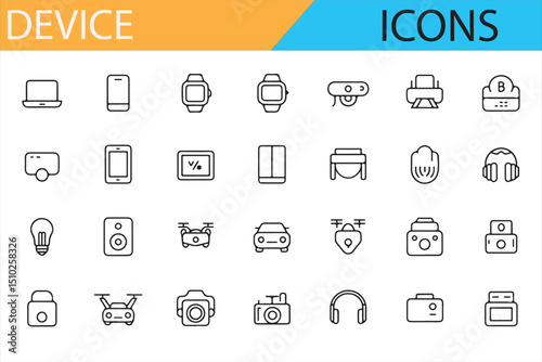 Smartphone, Camera, and Tech Gadget Icons for Technology Projects