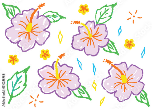 Colorful floral seamless pattern set with daisies and leaves