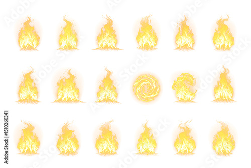 Collection of Flames A Fiery Visual Display of Burning Fire Elements on a transparent background