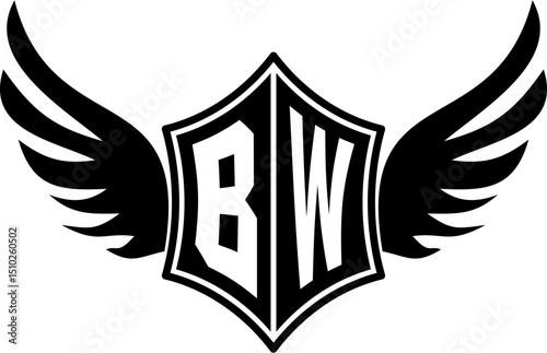 BW logo emblem with winged and shield template