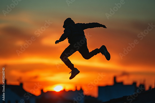 Wallpaper Mural Silhouette of a free runner flipping between rooftops Torontodigital.ca