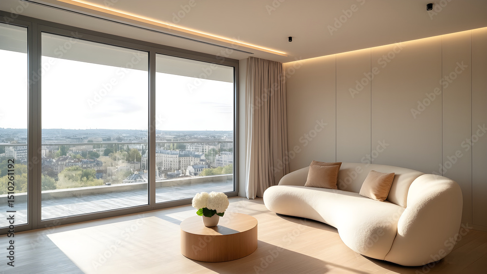 Fototapeta premium Architectural Photography of a Stylish Urban Apartment Featuring Modern Interior Design and Natural Light Real Estate Market Marketing, Real Estate, Purchase, Architecture, Design Concept
