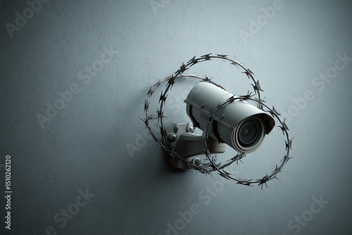 Security camera surrounded by a wire