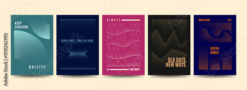 A set of abstract halftone posters featuring creative typography and gradient dot patterns. Ideal for modern wall art, prints, branding, or digital inspiration visuals.