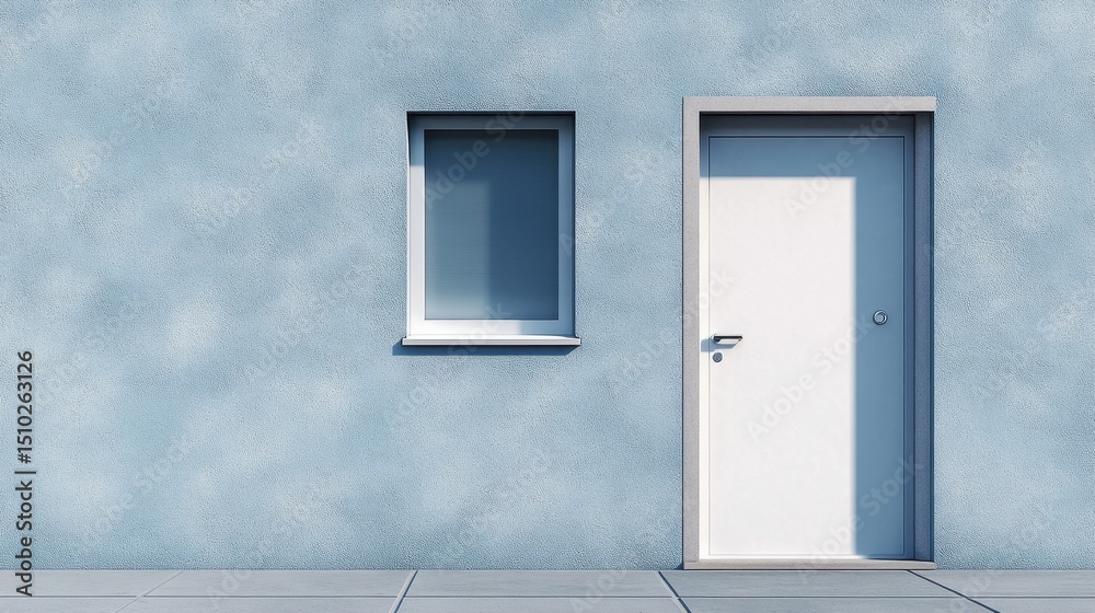 Fototapeta premium Architectural Elements: A Minimalist Composition of a Door and Window: A study in simplicity and clean lines, featuring a pristine white door juxtaposed with a sleek window set against a textured.