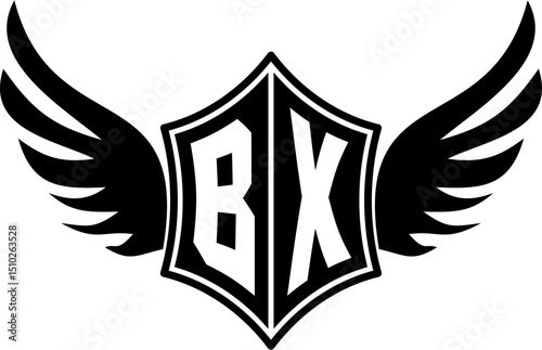 BX logo emblem with winged and shield template
