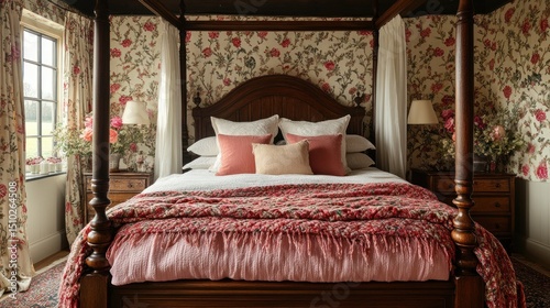 Elegant Four Poster Bed in a Floral Bedroom