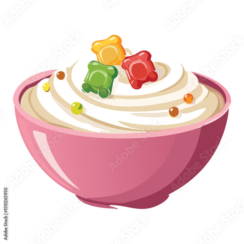 Cream yogurt with Gummy Bear Mix - Vector Illustration