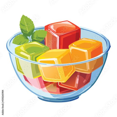 Fruity Jelly Cubes Bowl - Vector Illustration