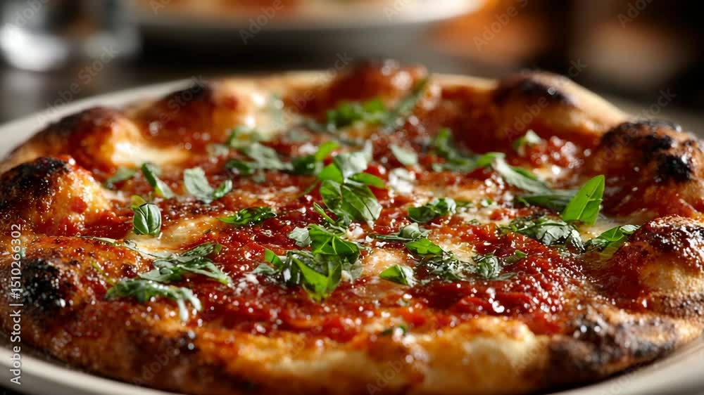 Close-Up of Classic Margherita Pizza with Fresh Basil and Melted Cheese

