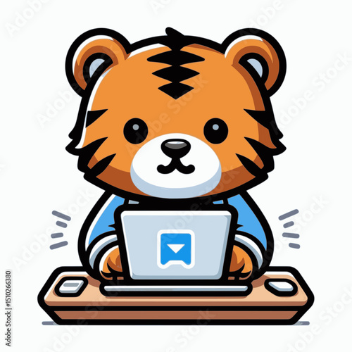 Icon of a Tired Bear Typing on a Computer