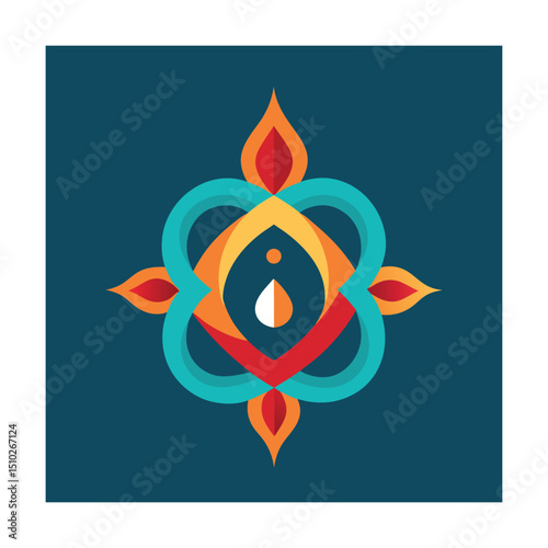 Colorful geometric design mandala with teal background for decorative and artistic purposes