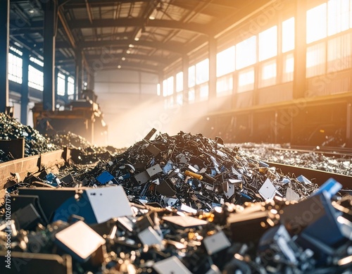 Electronic components from e-waste form a large discarded pile
