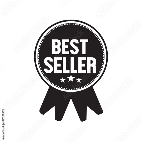 Black best seller ribbon badge icon with stars, suitable for product marketing, retail tags, and promotions

