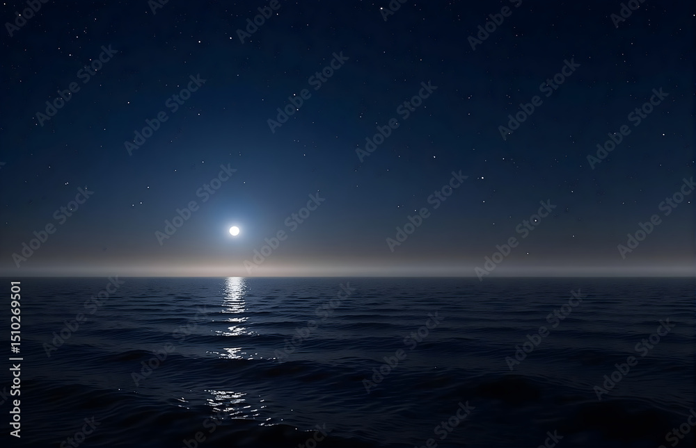 Fototapeta premium Moonlit Sea under Starry Sky