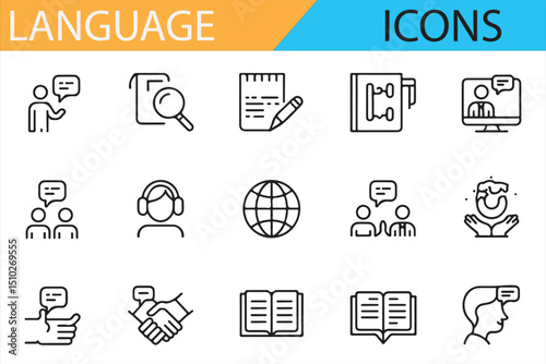 Language Learning Icons for Education, Translation, and Communication