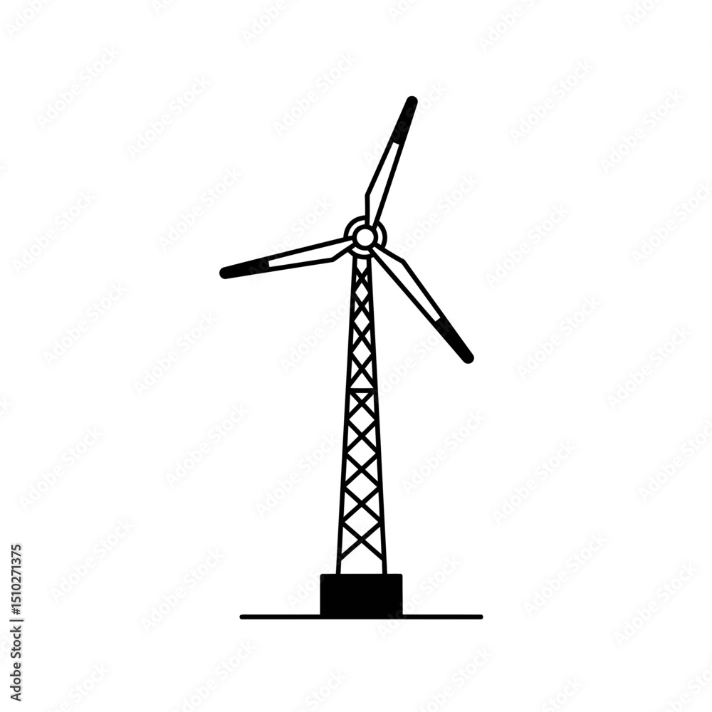 Fototapeta premium Wind turbine vector illustration in minimalist black and white style. Alternative energy concept, technology and progress, sustainable electricity 