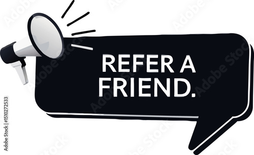 Eye-catching refer-a-friend template with megaphone and speech bubble. Great for flyers, email campaigns, social media, and marketing promotions.