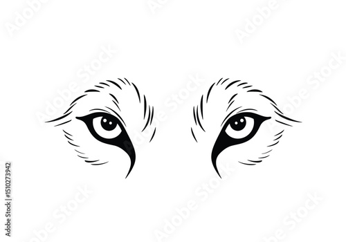 Wolf eyes drawing. This image focuses on wolf eyes, a captivating and intense depiction of the wild canine's gaze, showcasing depth and emotion. Vector sketch line art draw.