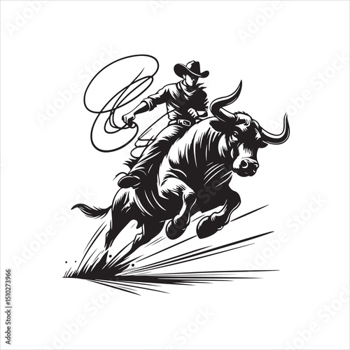 Bull Rodeo Showdown – Cowboy Riding a Bucking Bull in Action

