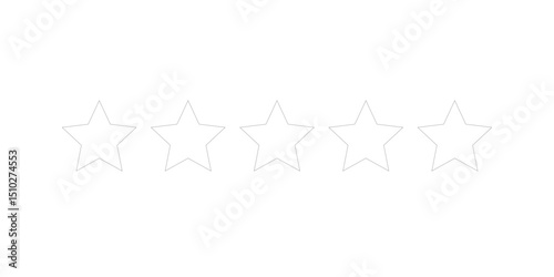 Five white pointed rate star icons. 5 white stars rating vector icon
