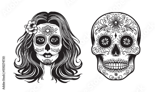 Sugar skull beautiful girl, Halloween makeup.